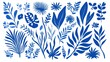 © azi - Blue tropical leaves collection; design element; white background; floral pattern; website design