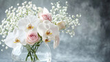 Elegant Pink and White Orchid Flower Bouquet in Glass Vase