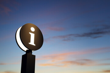 Aufkleber - Illuminated information icon signage glowing at dusk with abstract sky background in soft lighting and minimalist design concept. 3D Rendering