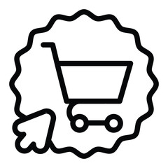 Poster - Shopping cart with cursor line icon, black friday concept. Vector graphics. Sticker with trolley and mouse pointer sign on white background, style for mobile or design.