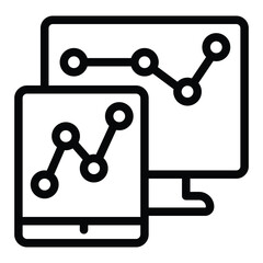 Fototapete - Monitor and tablet screen with chart line icon, neural dataset concept. Vector graphics. Displays with data graphs sign on white background, style for mobile or design.