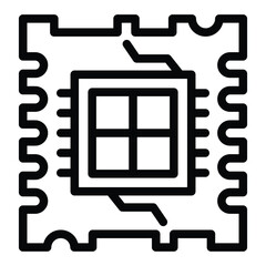 Fototapete - Quad core processor chip line icon, neural dataset concept. Vector graphics. Processor with four cores, hardware sign on white background, style for mobile or design.