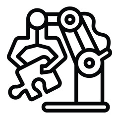 Poster - Claw with jigsaw puzzle piece line icon, neural dataset concept. Vector graphics. Training robotic arm, game sign on white background, style for mobile or design.