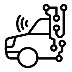 Poster - Car with wireless sensor circuit line icon, neural network concept. Vector graphics. Automobile with sensor data, connections sign on white background, style for mobile or design.