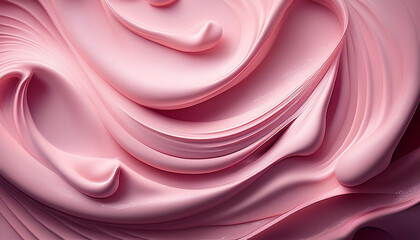 Poster - Pink cream swirls. Rose color texture. Sweet soft curves. Abstract background with smooth lines. Light color glossy shapes. Tender surface of a pastel material.