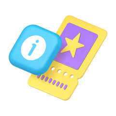 Poster - Ticket coupon voucher pass loyalty special offer important information 3d icon realistic vector illustration. Entrance access flyer card identification authentication checking warning badge