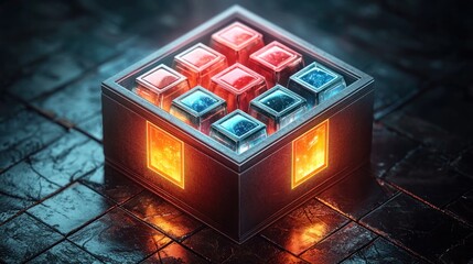 Poster - Glowing Cubes Enigma: A Digital Art Mystery Box