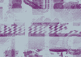 Fototapete - Background with glitch distorted grunge textures . grunge background texture with halftone dots, glitched shapes, textures and lines .Screen print vector background with grunge textured surface.