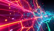 © avissarahmanita - Intricate 3D Neon Biotech Illustration with Vibrant Red Orange and Teal Glowing Circuits on a Dark Background for Futuristic Technology and Digital Designs