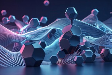 Poster - Innovative Molecular Visualization Featuring Hexagonal Designs and Dynamic Wave Patterns for Health and Technology Advancement