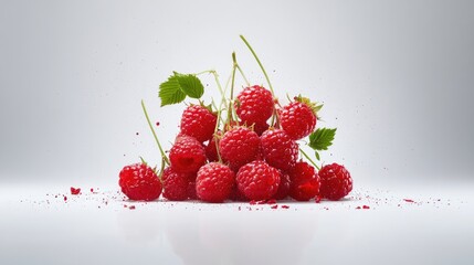Aufkleber - A bunch of red raspberries arranged in an organic pile, juicy and appetizing look on white