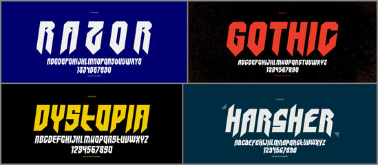 Poster - Gothic fonts vector set, vintage sharp cornered geometric typeface collection, strong and heavy alphabet typeset designs, easy to use for logo creation or titles.