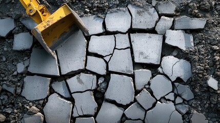 Poster - Close-up of cracked concrete slabs inside a construction site waste container