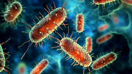 Poster - Exploring the vibrant world of bacteria under a microscope in stunning detail and color Generative AI
