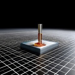 Poster - Golden Processor on Grid, Minimalist Tech Art for Innovation and Technology Advancements.