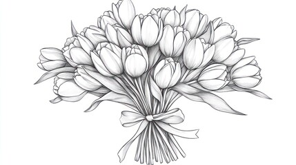  Hand-drawn bouquet of tulips, elegant floral design, gift, greeting card