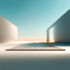 Aufkleber - Minimalist Architectural Space with Warm Light and Clean Lines: A Tranquil Modern Scene