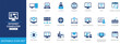 © Sujoy - Internet computer icon set featuring laptops, server, keyboard, programming, software, network, desktop, media, networks, data, and digital connectivity symbols for projects.