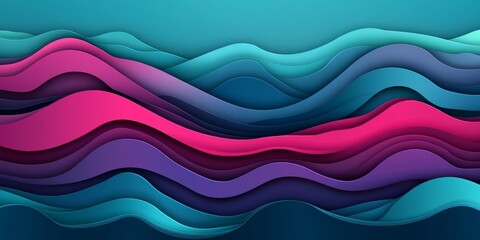 Poster - Abstract Paper Cutout Background with Layered Wave Patterns in Pastel and Vibrant Tones