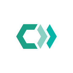 Poster - this is a geometric logo design of a letter C in hexagonal shape with two arrowheads facing right