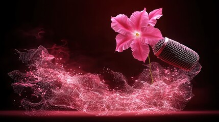 Poster - Pink Flower and Microphone in a Digital Art