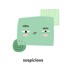 Aufkleber - Rectangle personage with suspicious facial expression, abstract cute face emotion. Vector icon isolated creature or mascot in form of geometric figure. Cartoon character, sticker or