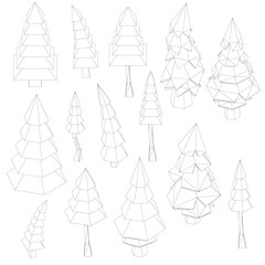 Poster - A series of trees are drawn in black and white. The trees are all different sizes and shapes, with some being tall and skinny and others being short and wide