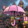 © nichapa - Pink Umbrella in a Rainy City 3D Render
