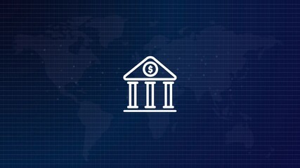 Poster - Banking Bank financial transaction in digital connected world map international business blue background animated data dollar worldwide