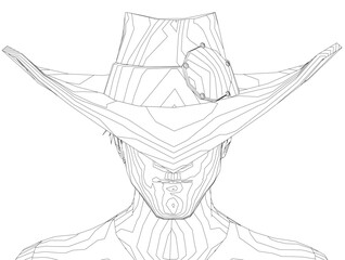Poster - A man wearing a hat is drawn in black and white. The man's face is not drawn, but the hat is the main focus of the image