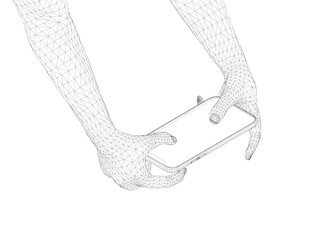 Poster - A man is holding a cell phone in his hands. The image is in black and white and has a somewhat abstract feel to it