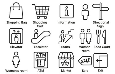 Poster - Collection of line style web icons representing various shopping and directional symbols for online use