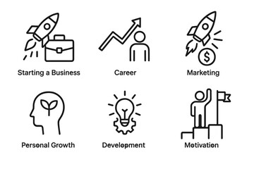 Poster - Set of web icons depicting concepts of business, career, and personal development in line art style for digital use