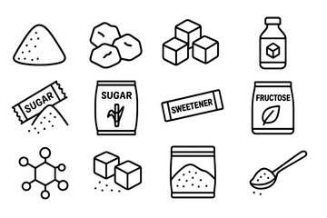 Poster - Set of web icons illustrating various sugar types and sweeteners in line style design for digital use