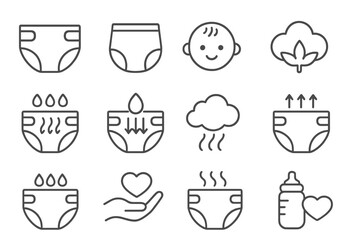 Poster - Set of web icons created in line style representing baby care essentials and comfort indicators