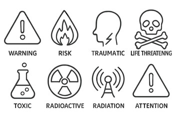 Poster - Web icons illustrating safety warnings and health risks in a clear line style for effective communication