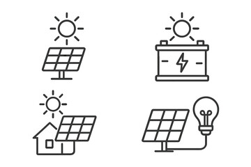 Fototapete - Set of web icons representing solar energy components in line style focusing on sustainability and renewable energy solutions