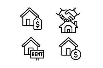 Poster - Set of web icons in line style depicting various real estate concepts for property rental and sales transactions