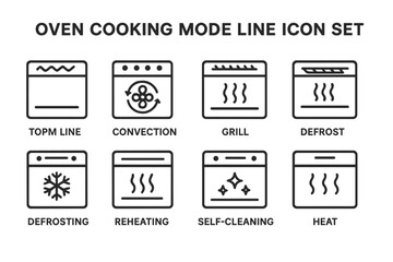 Fototapete - Web icons depicting various oven cooking modes in line style for easy identification and usability