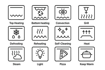 Fototapete - Set of web icons featuring line style representations for various cooking functions and settings in kitchen appliances