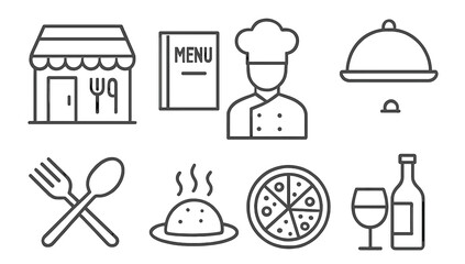 Poster - Set of web icons depicting dining elements in line style suited for food-related applications or websites