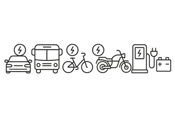 Aufkleber - Collection of line style web icons representing various electric vehicles and charging options in a modern design