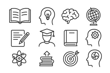 Fototapete - Collection of line style web icons representing education, knowledge, and learning concepts for digital use