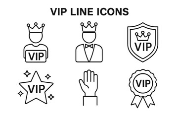 Poster - Set of line style icons representing VIP status and recognition through various symbols