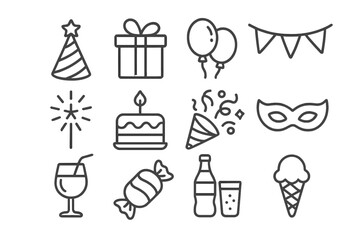 Poster - Collection of web icons featuring festive symbols in line style suitable for party themes and celebrations
