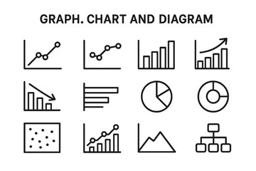 Leinwandbilder - Web icons collection featuring line style graphs, charts, and diagrams for data visualization