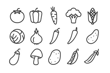 Poster - Variety of hand-drawn line style web icons representing vegetables and produce in a simple design