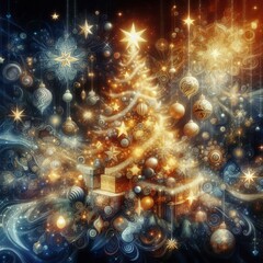 Wall Mural - christmas tree golden stars
