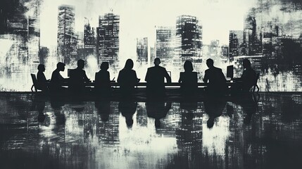 Wall Mural - Abstract Business Meeting in a Modern Cityscape: A Reflection of Corporate Strategy