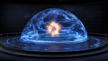 Poster - Scientific hologram showcasing dynamic energy patterns in a futuristic laboratory setting